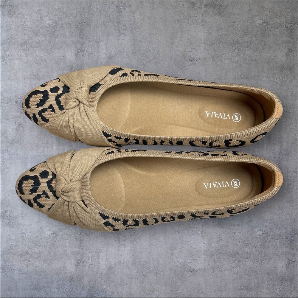 VIVAIA Leopard Print Ballet Flats Womens 43 Us 11.5-12 Almond Toe Bow Knot - Picture 6 of 9